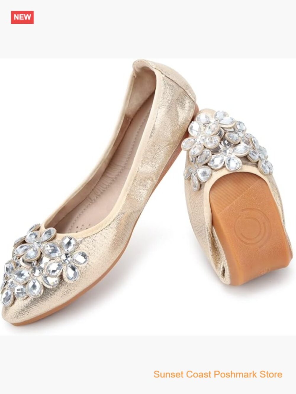 Ballet Flats Rhinestone Sparkly Foldable Comfort Slip On Dress Shoes Women
